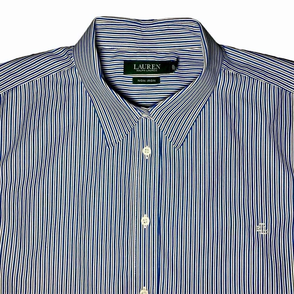 Lauren Ralph Lauren Non Iron Slim Fit Striped Dress Shirt in White/Blue Men’s XL